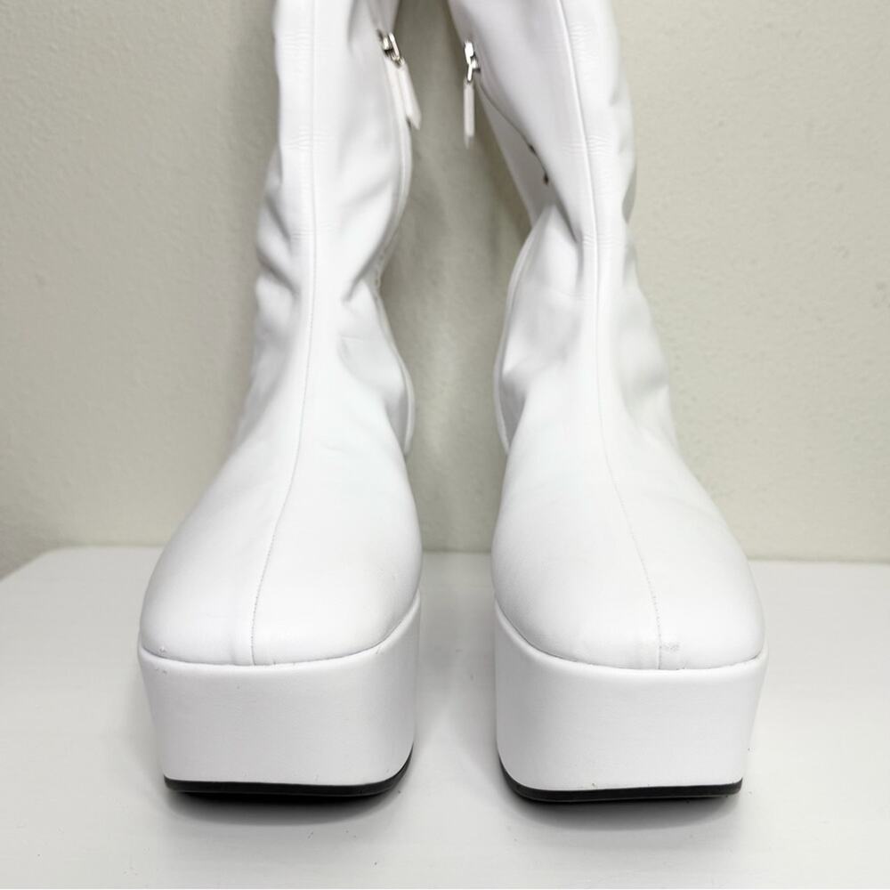 Prada Nappa Tech Triangle Logo White Chunky Platform Block Heel Boots IT Size 38 - Picture 5 of 16
